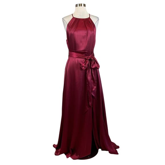 Alex Evenings Wine Red Satin Evening Gown Size 10 A-Line Halter Formal Dress - Picture 1 of 13